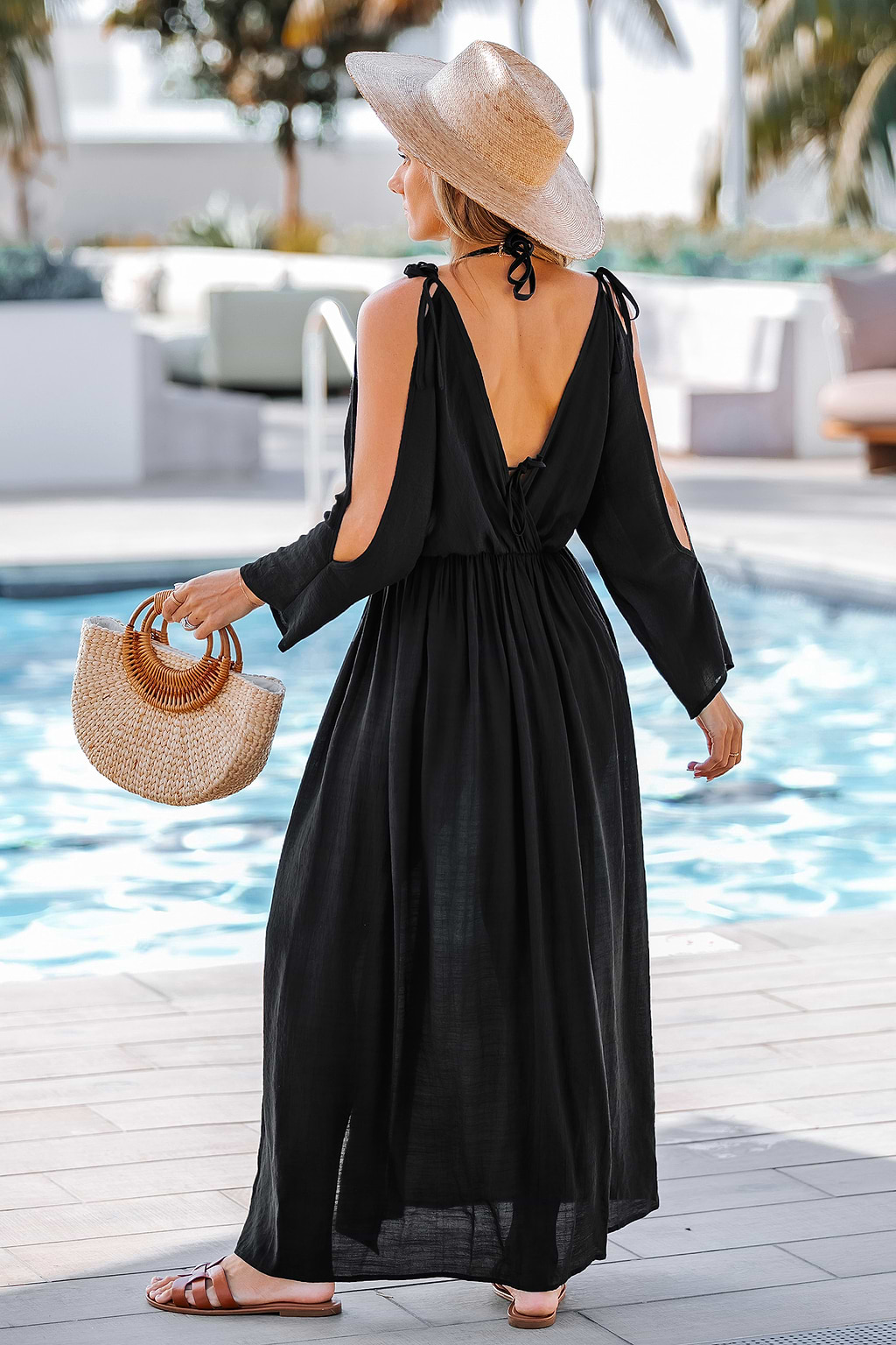 Side-Step Black Cover-Up Midi Dress