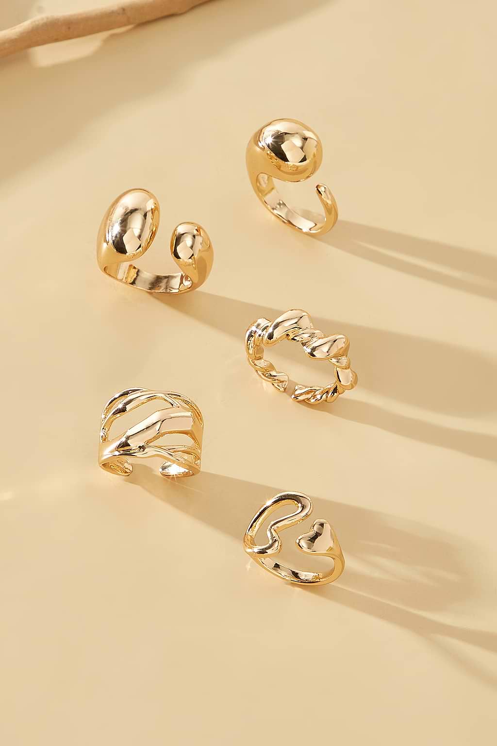 Abstract Gold-Tone Ring Set