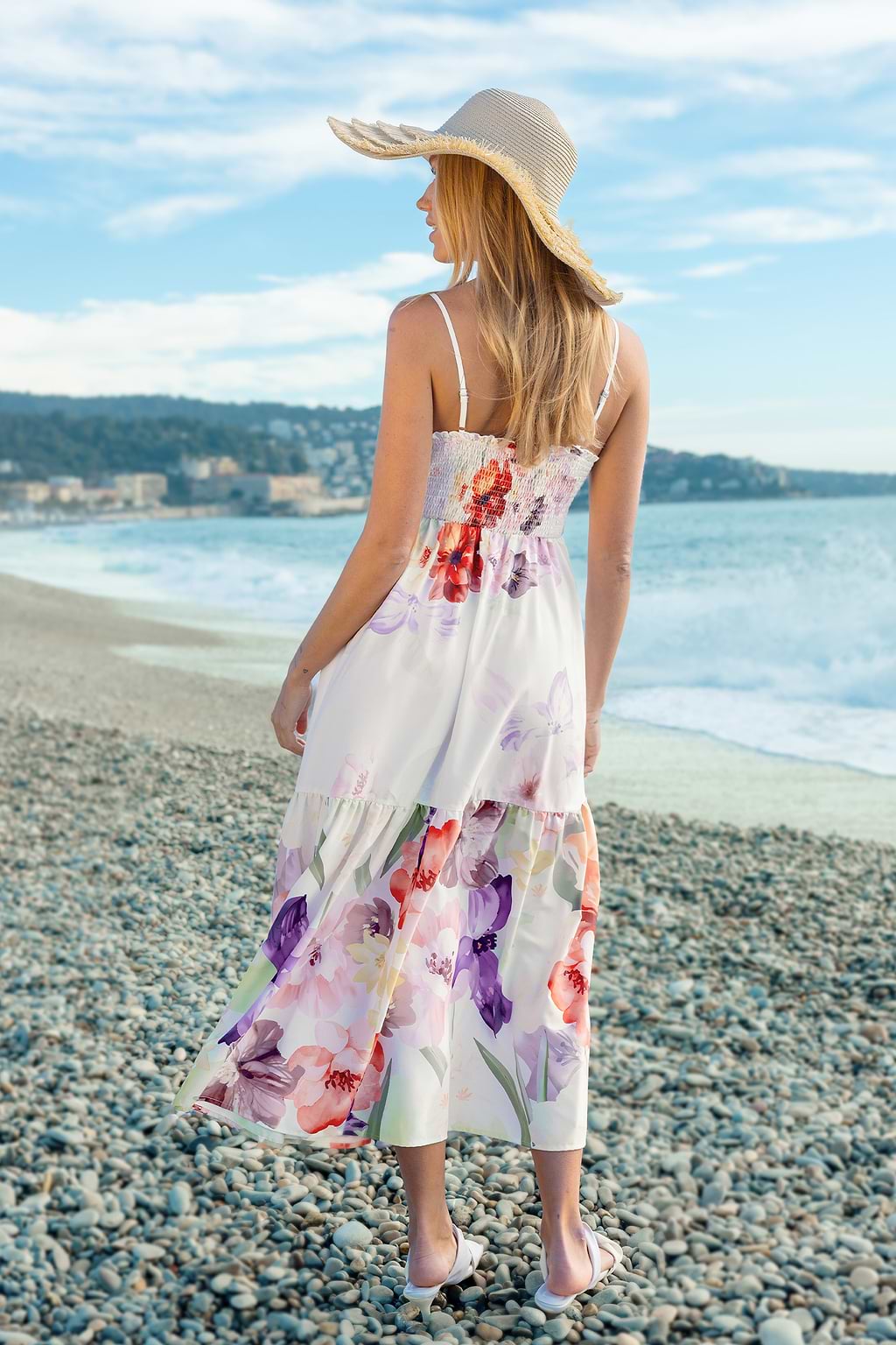Watercolor Florals Ruffled Hem Midi Dress