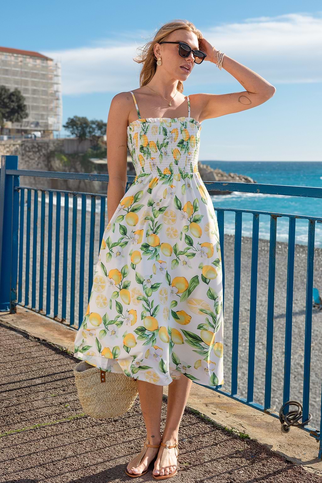 Citrus Pop Floral Midi Dress