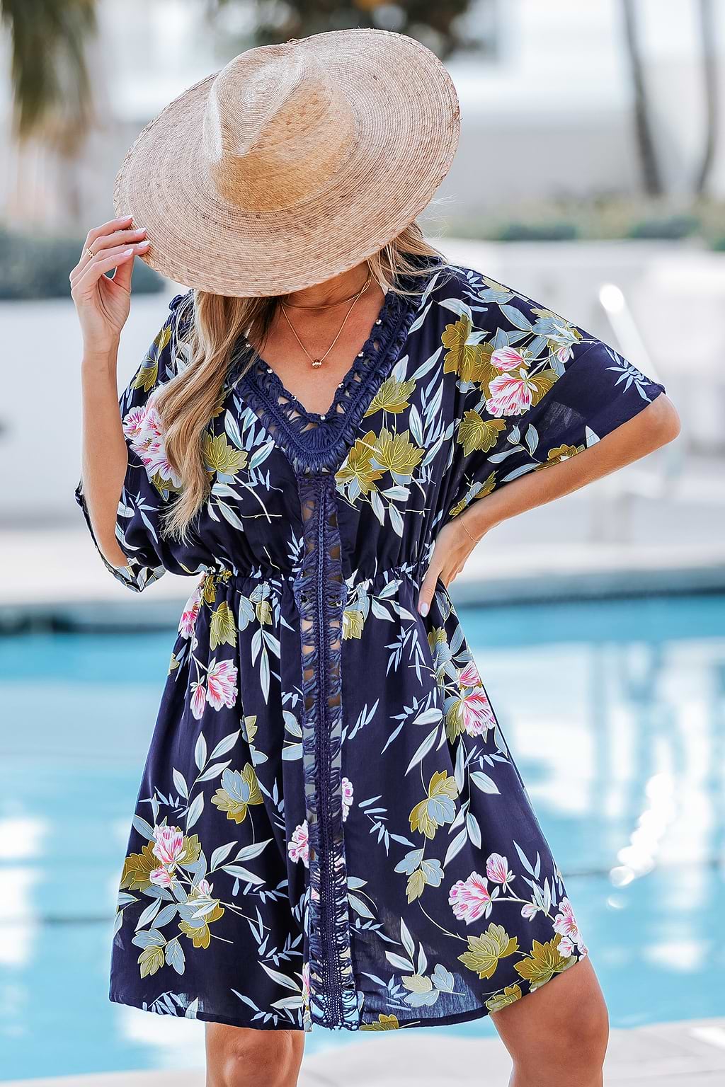 Vivid Blooms Floral Cover-Up Mini Dress