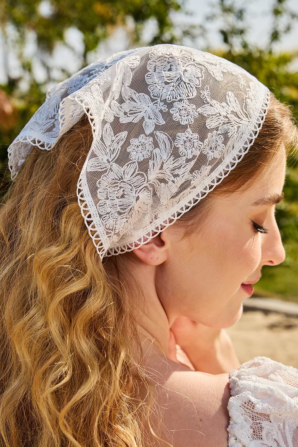 Ethereal Lace White Head Scarf