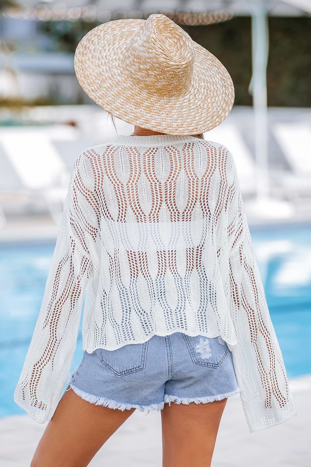 Haut cover up blanc manches longues