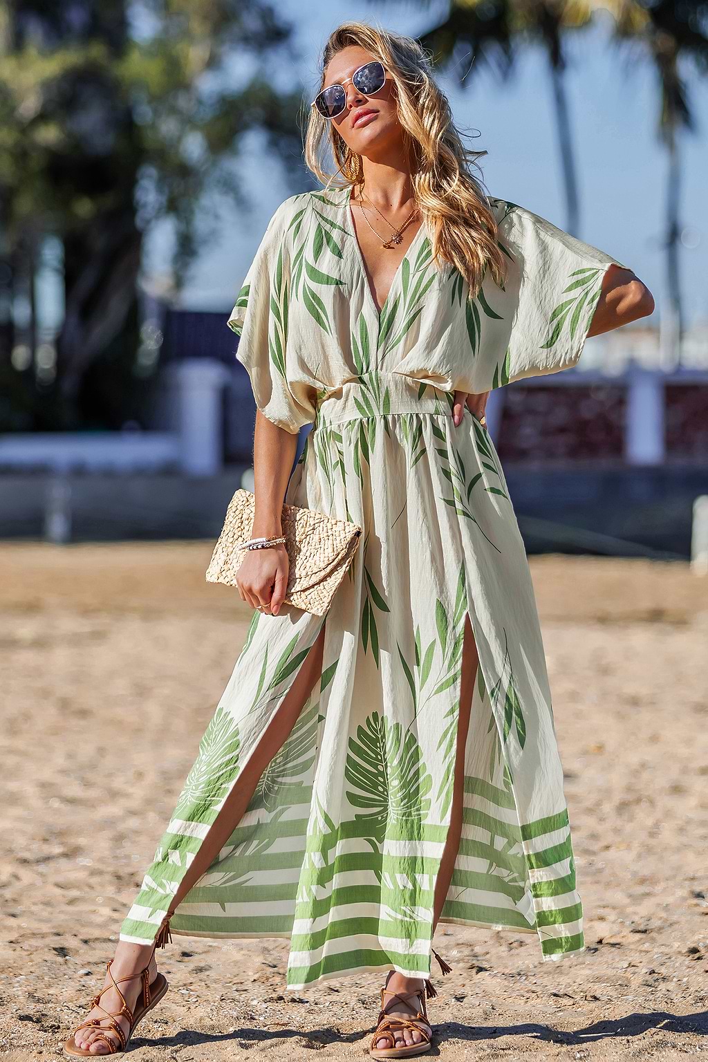 Tropisches Maxikleid mit elastischer Taille