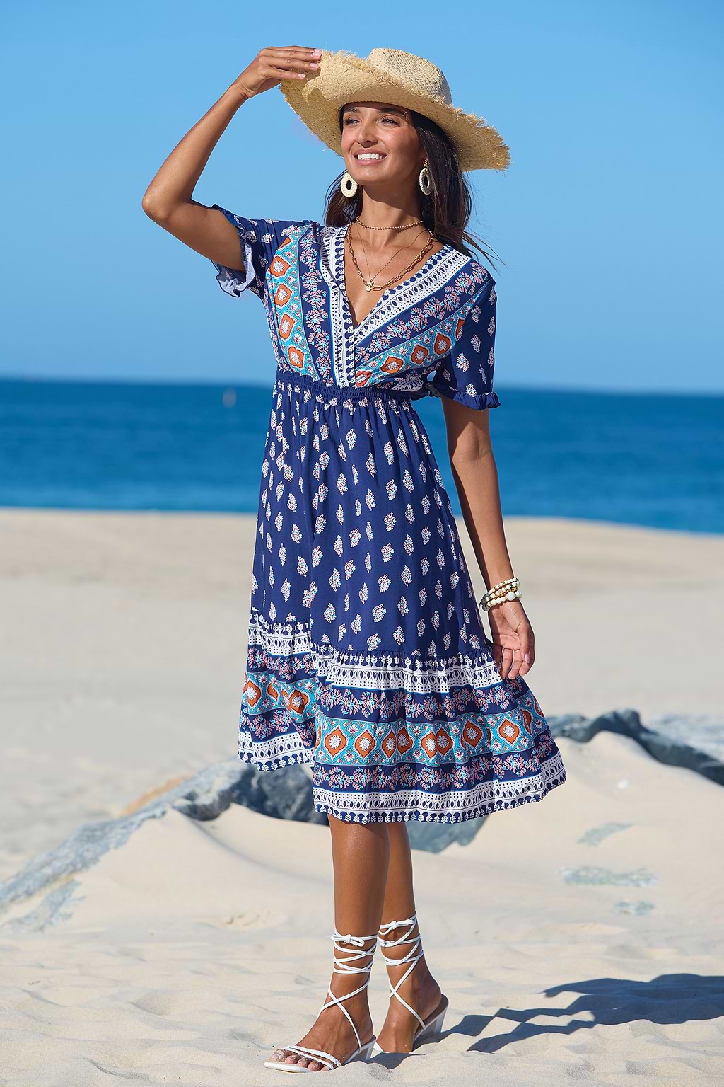 Sunlit Shores Ornate Midi Dress