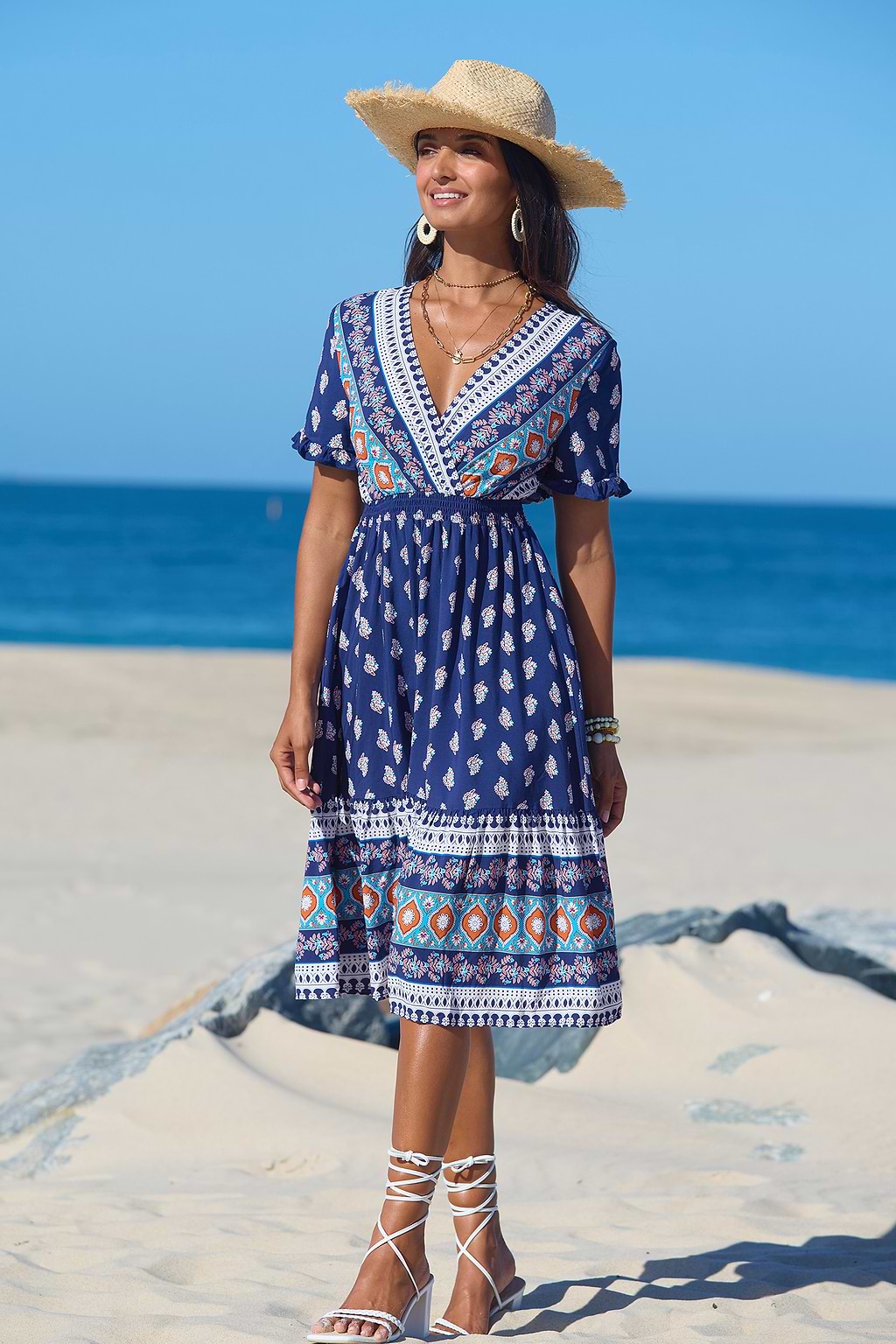 Sunlit Shores Ornate Midi Dress