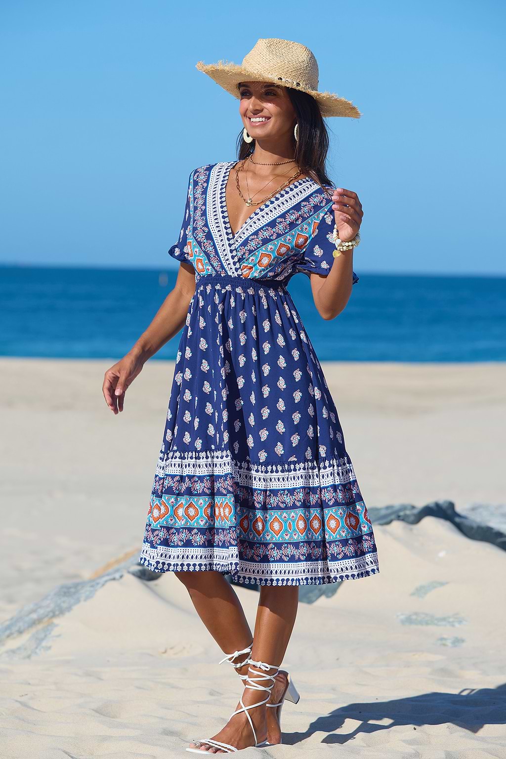 Sunlit Shores Ornate Midi Dress