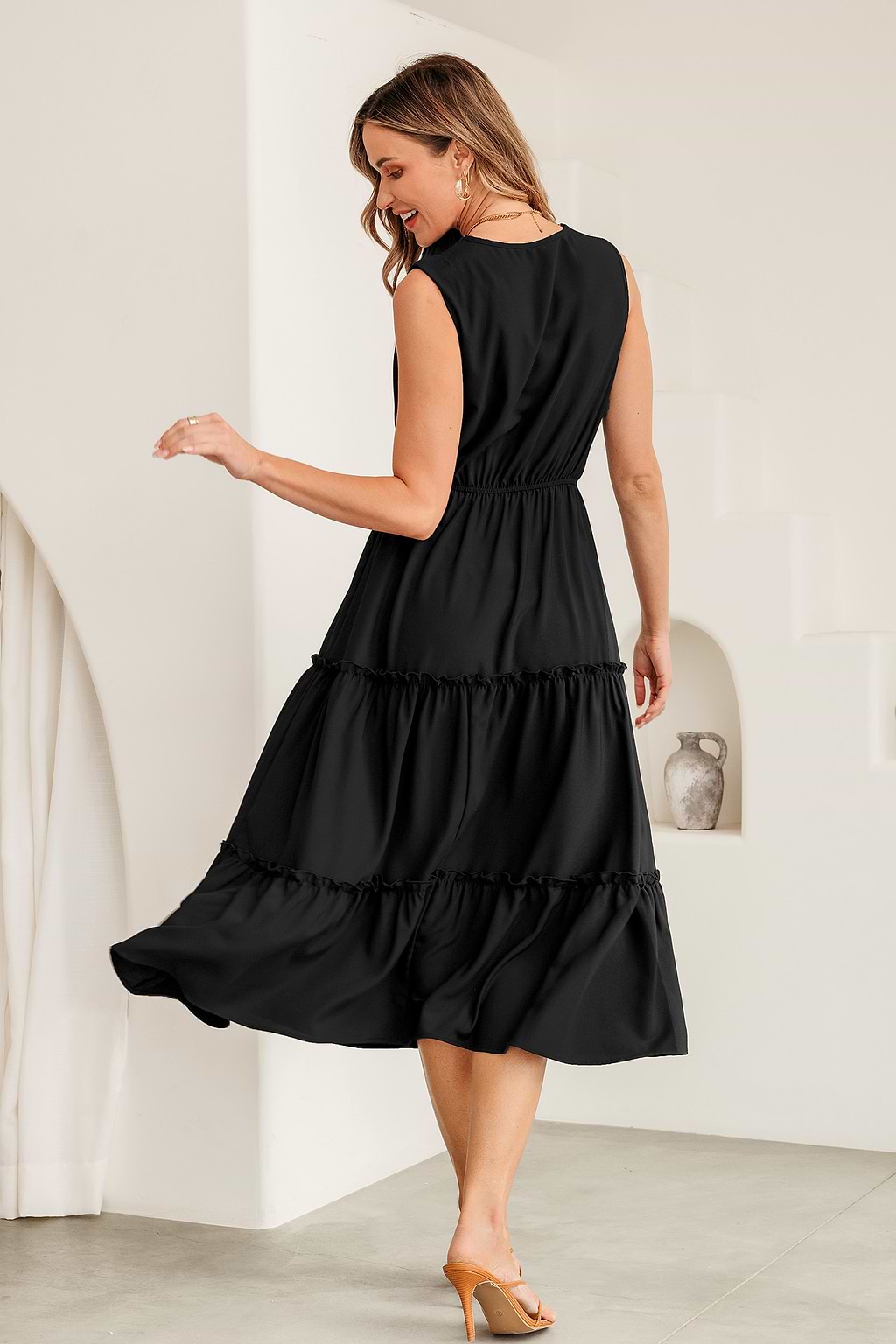 Black Sleeveless Midi Dress