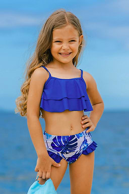 Maillot De Bain Sirène Pour Fille - Haut Et Bas Taille Haute, Queue Amovible Bleu/rose, Protection UPF 50+, Taille 12 Ans