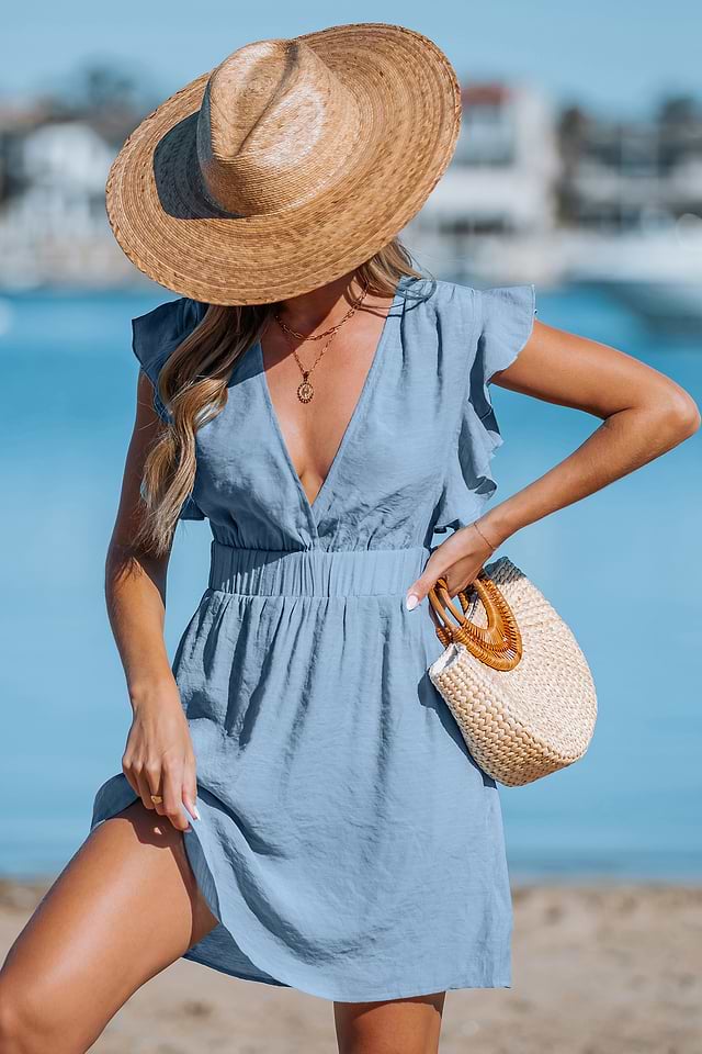 knee length dresses for ladies Tulip Blue Crochet Mini Dress