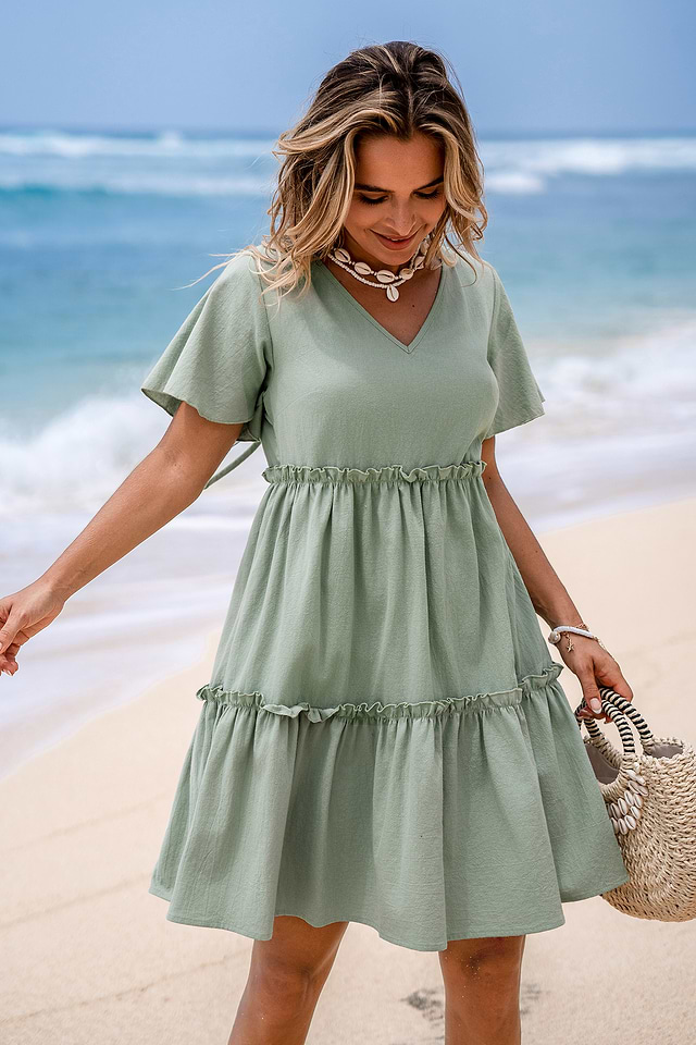 Spring Dew Sage Mini Dress Spring Dew Sage Mini Dress