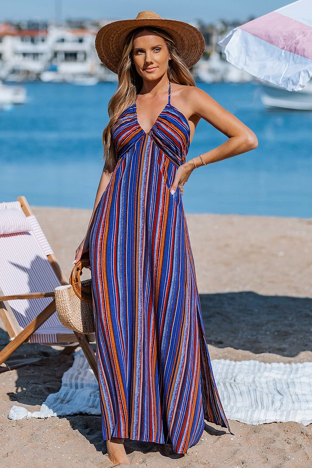 chinese dress ladies Sherri Maxi Dress Multi Stripe / 3XL