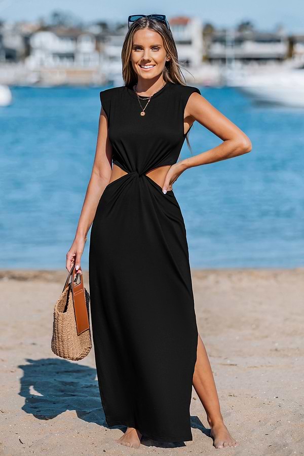 Belted Lace V-Neck Maxi Dress