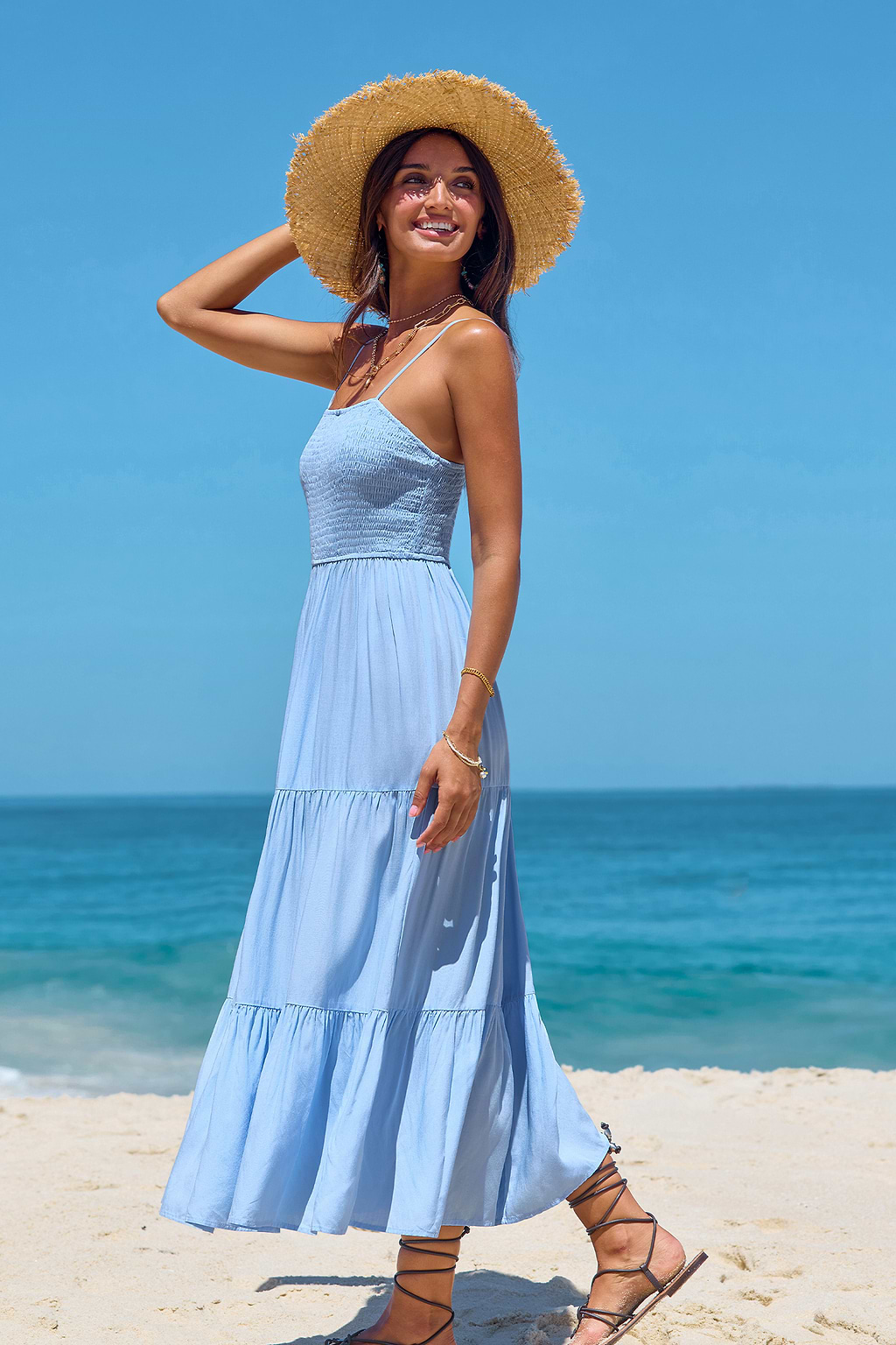 Vintage Charm Blue Midi Dress