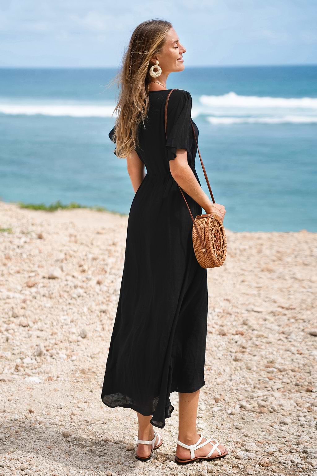 Radiant Glow Black Cover-Up Maxi Dress