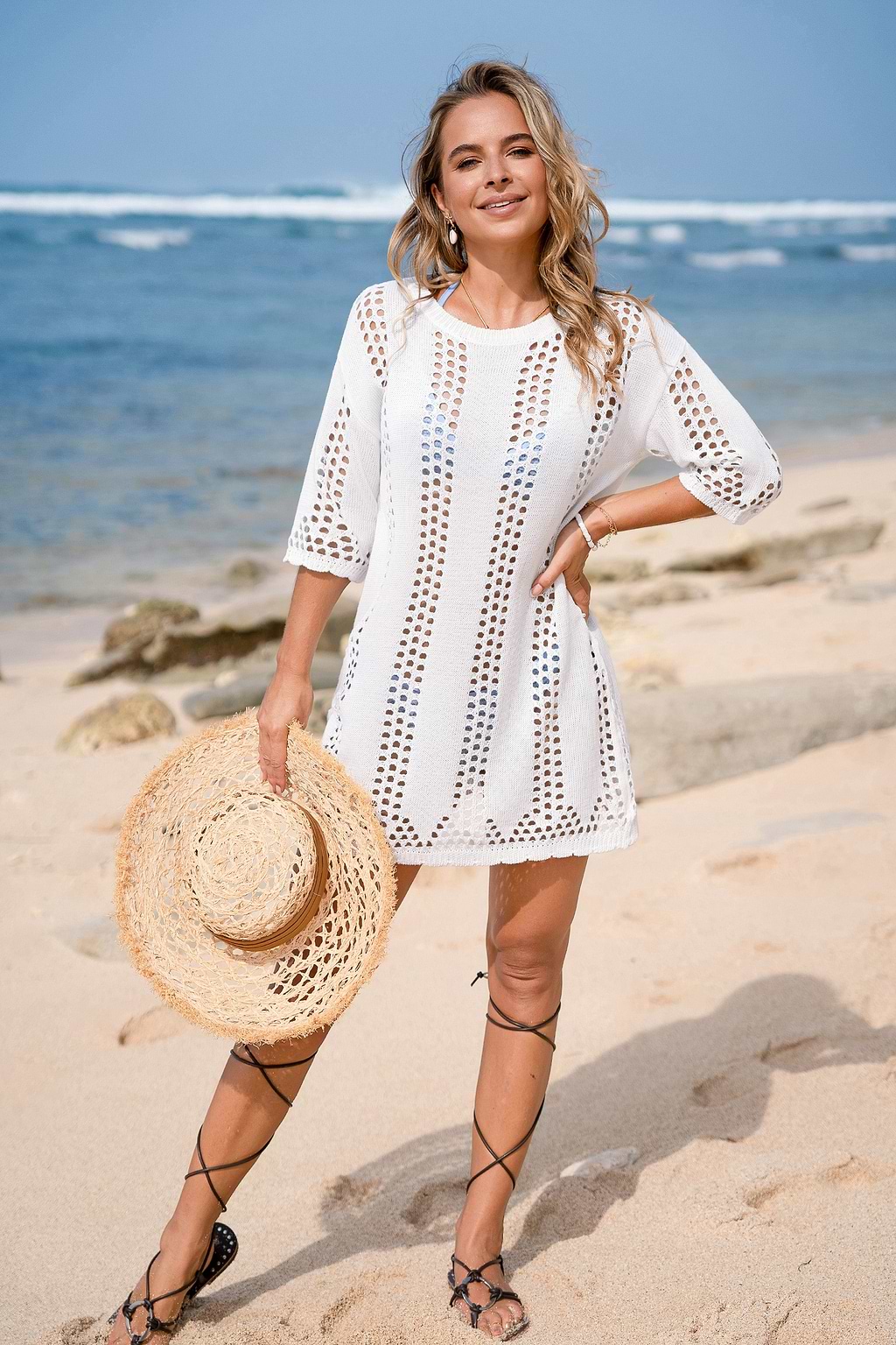 Open Air Beige Cover-Up Mini Dress