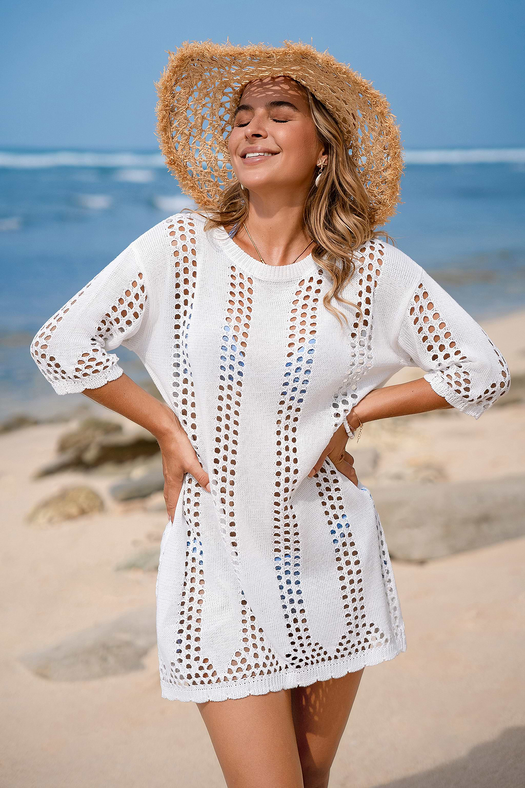 Open Air Beige Cover-Up Mini Dress