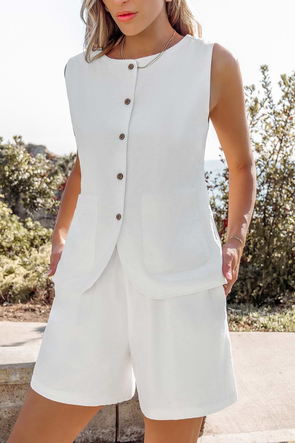 Hamptons Summer White Vest & Shorts Set