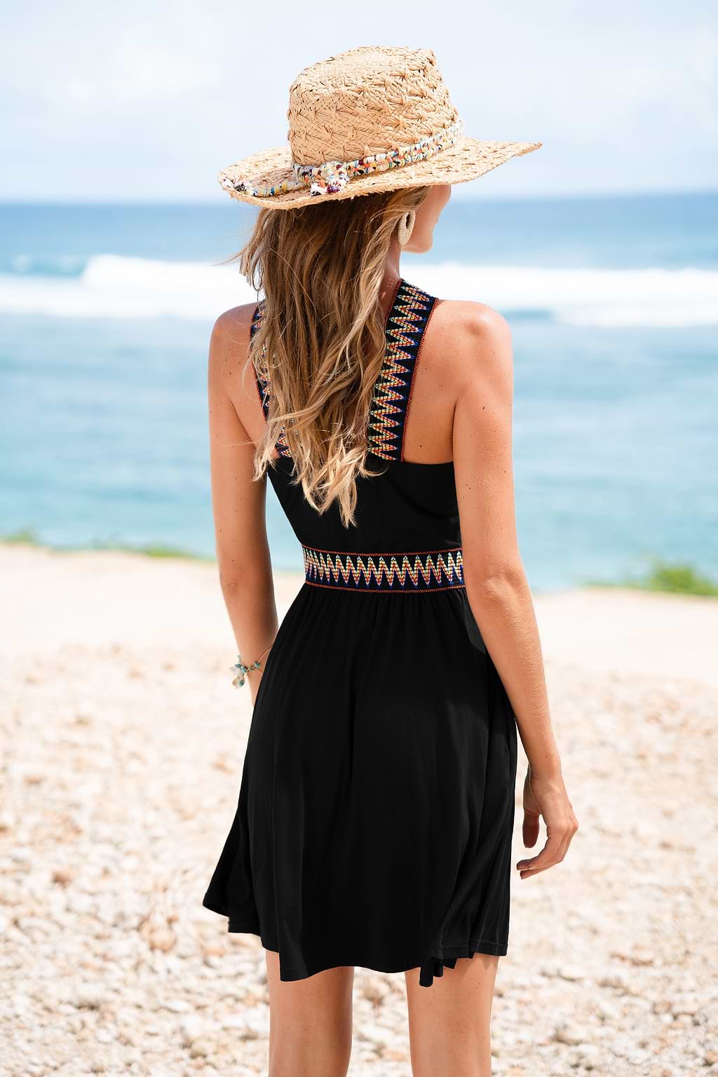 Striking Contrast Black Mini Dress