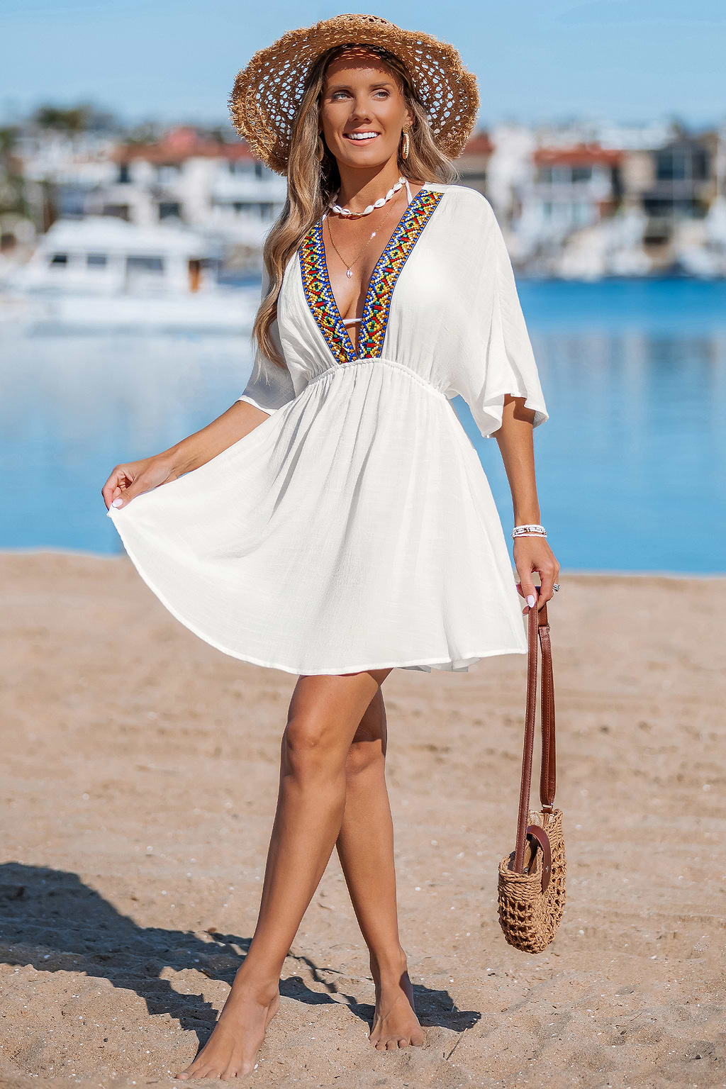 Deep Waters White Cover-Up Mini Dress