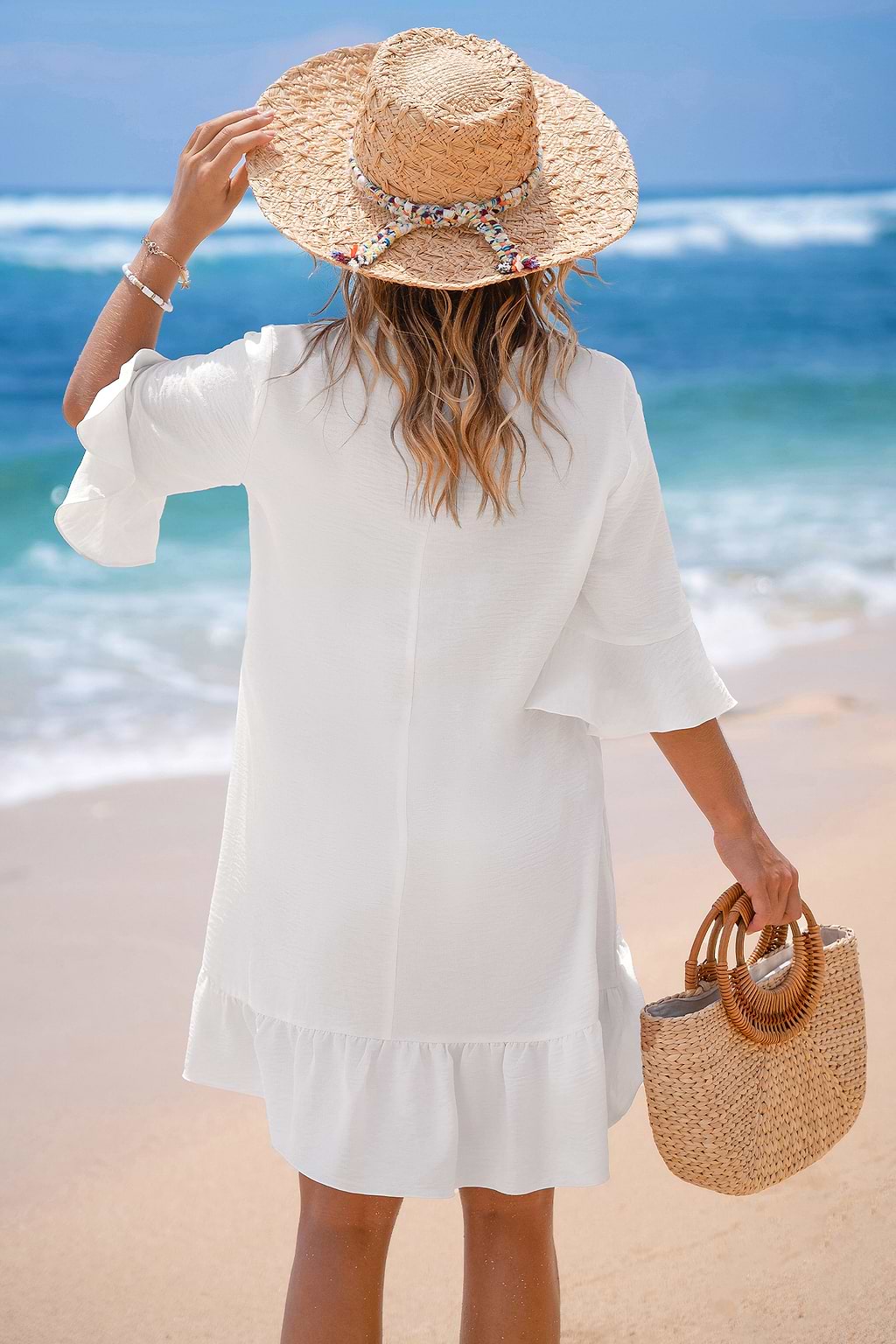 Coral Crush White Cover-Up Mini Dress