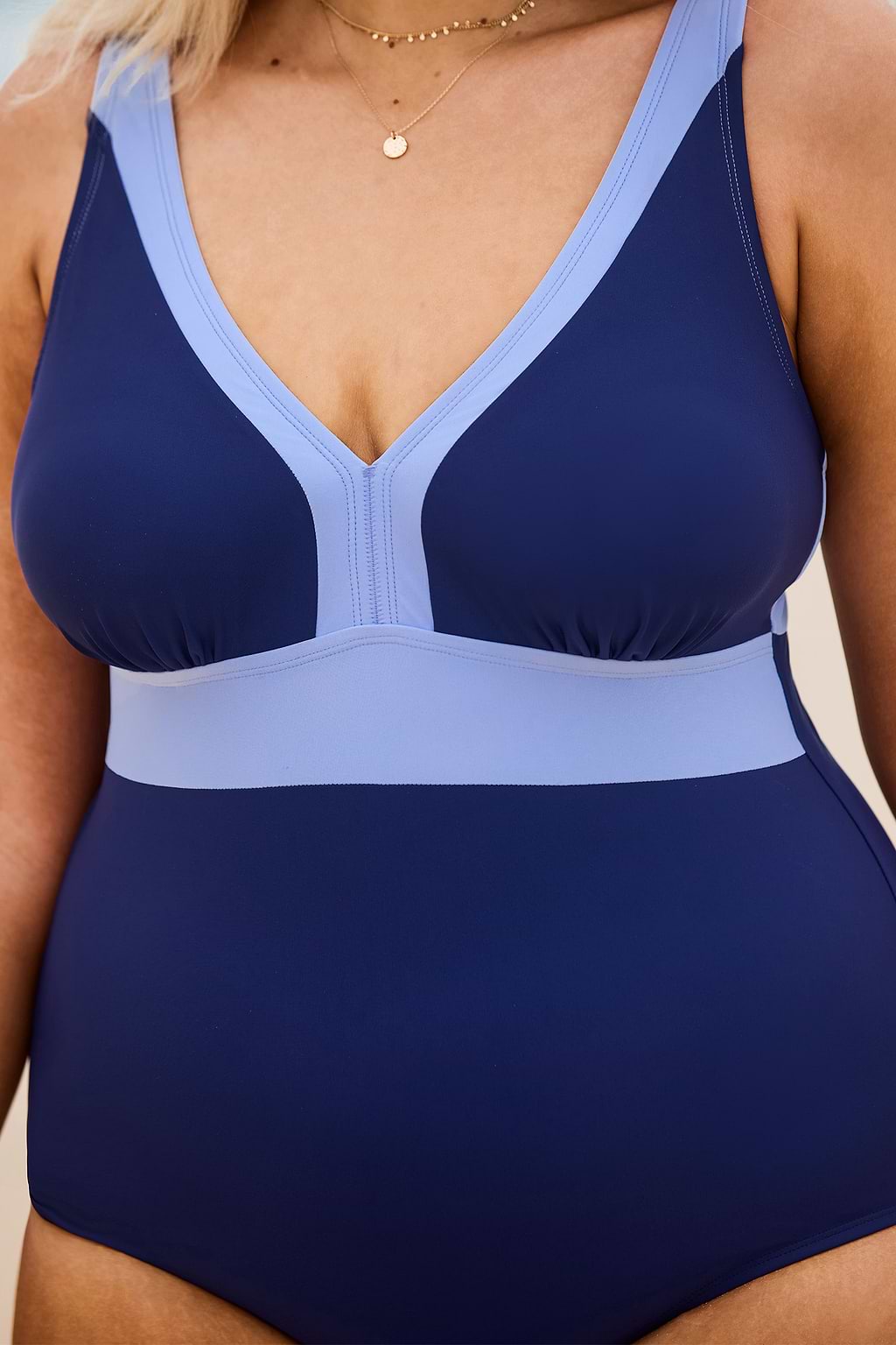 Plus Size Moonlit Waves Blue Colorblock One-Piece Swimsuit