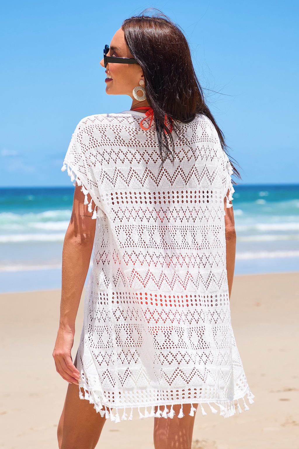 Tropical Tassels White Cover-Up Kimono