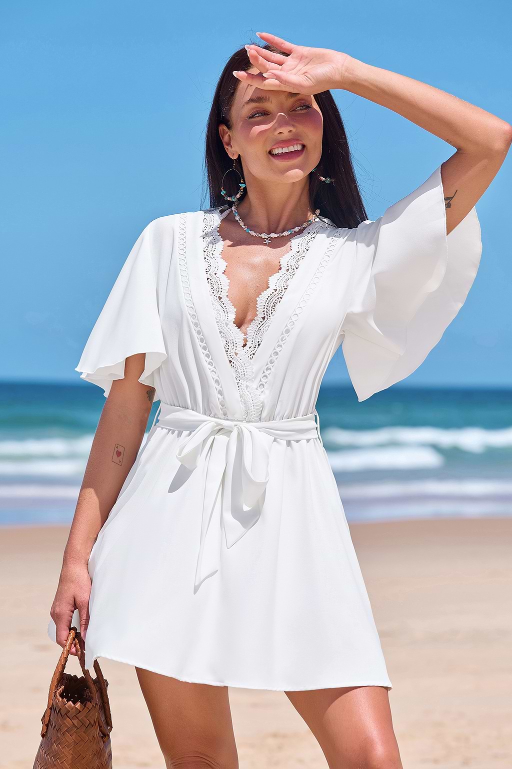 Lace Serenity White Cover-Up Mini Dress