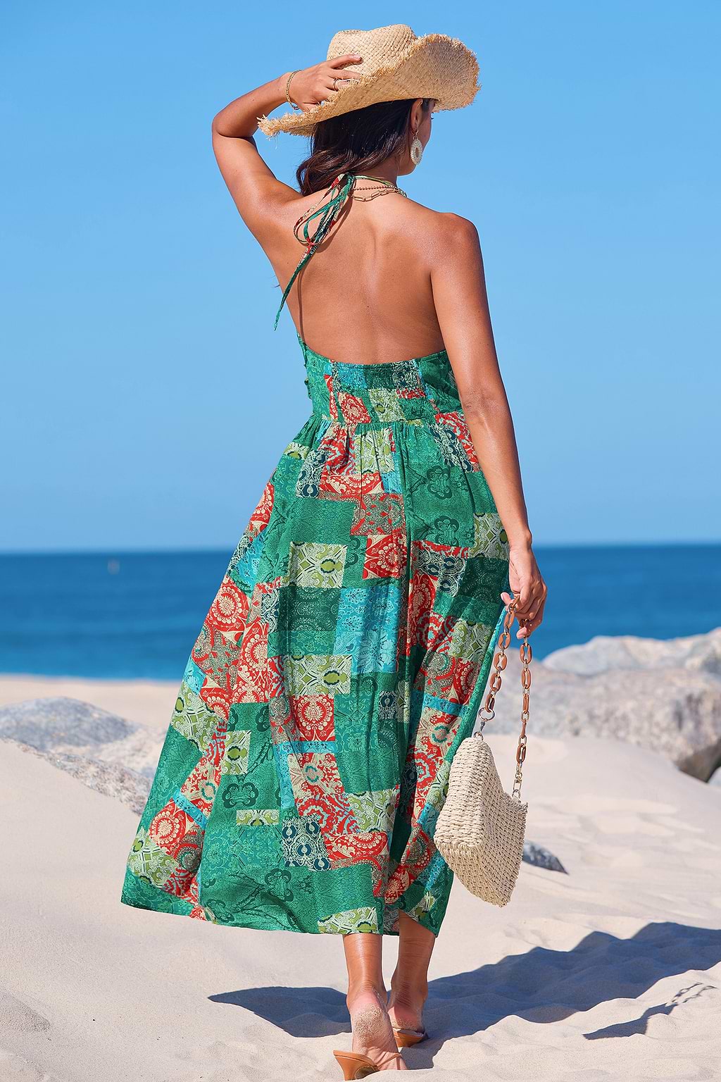 Boho Stitch Patchwork Midi Dress