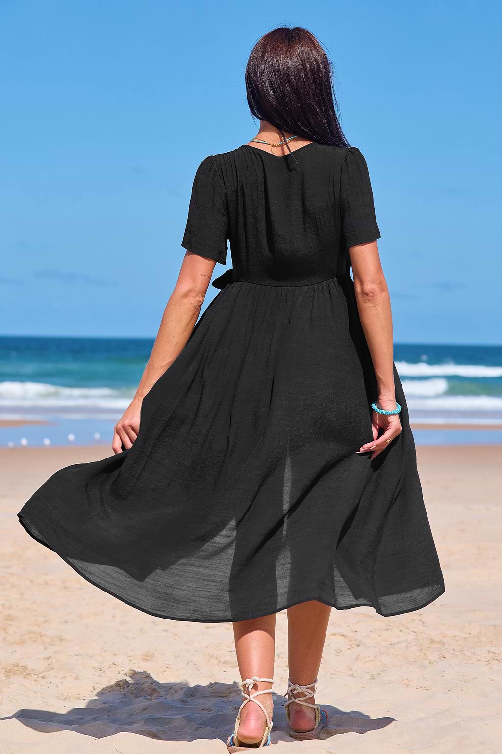Swaying Tides Black Cover-Up Midi Dress