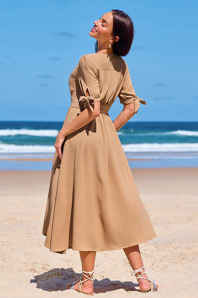 beige midi dress Livtany Women Off Shoulder Strapless Sleeveless Drop-Waist A Line Tube Dress Trendy Summer Swing Patchwork Dress at Amazon Women's Clothing store a square neckline Beige Linen Spaghetti Strap Midi