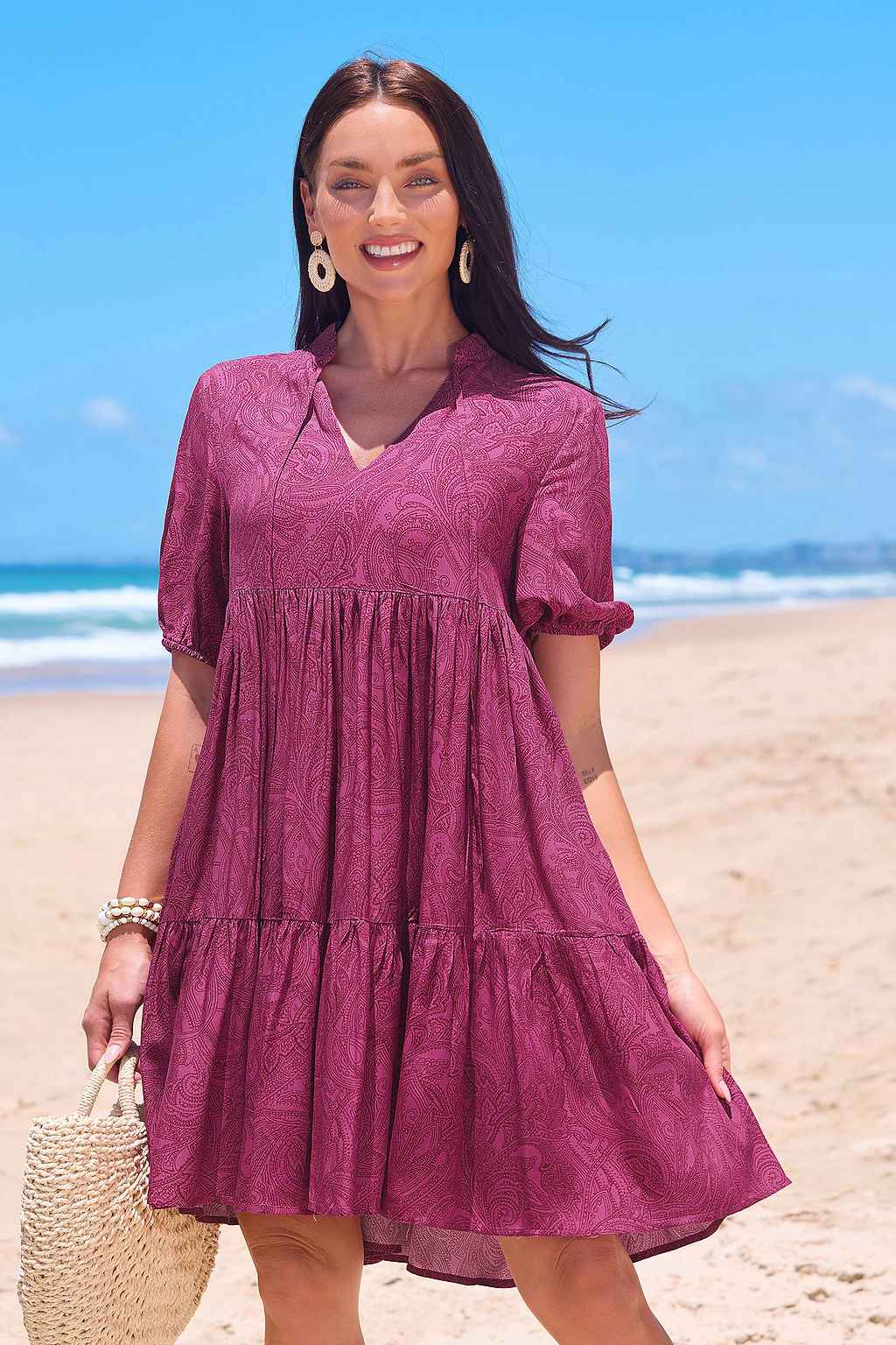Wild Raspberry Paisley Mini Dress