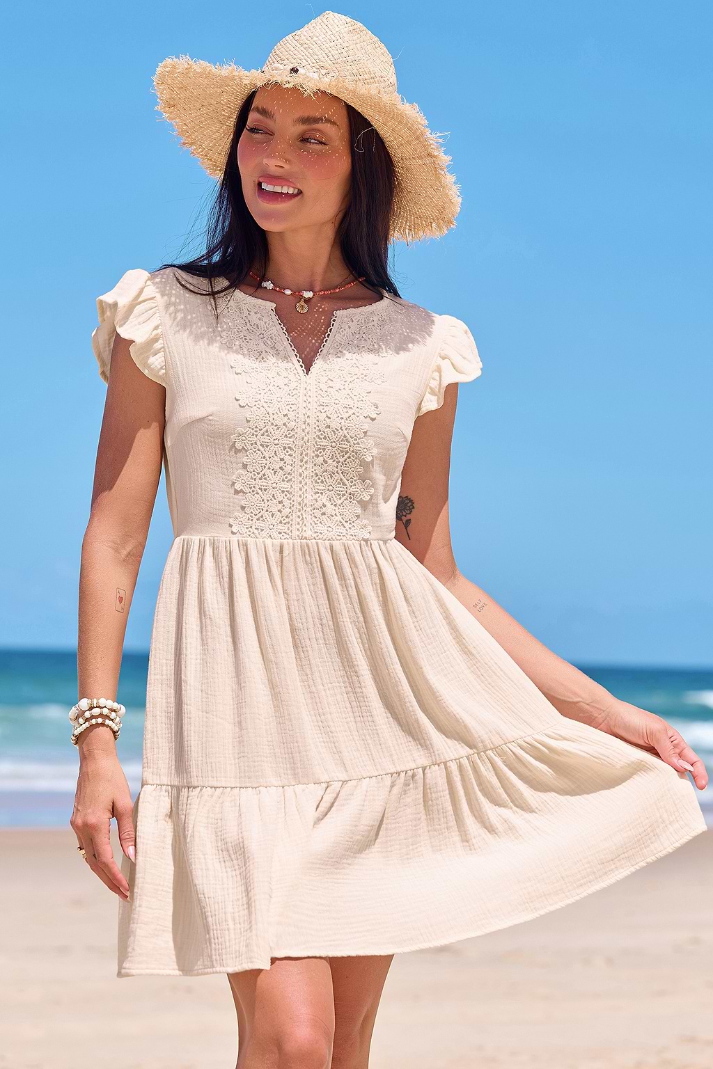 On a Picnic Beige Mini Dress