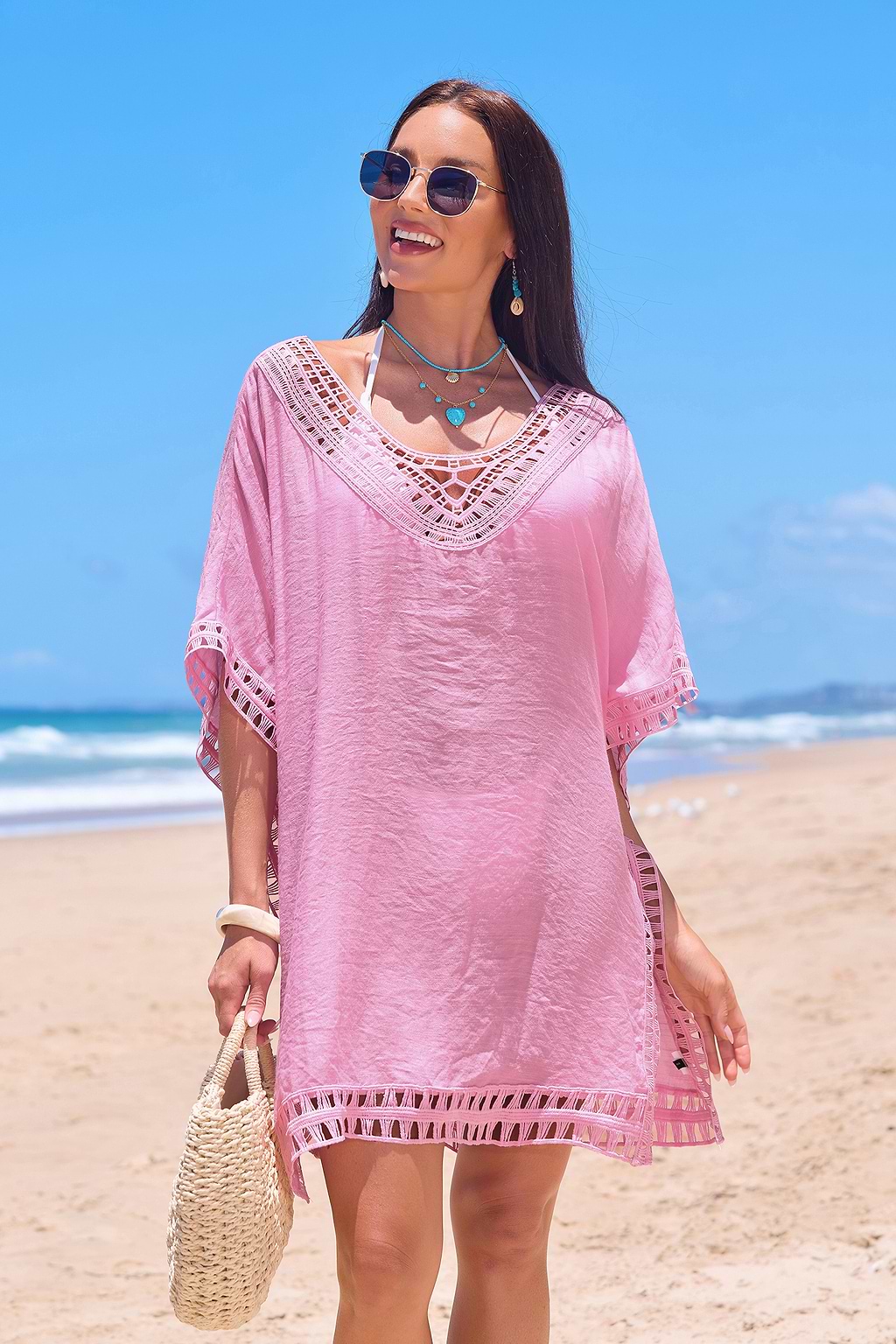 Lotus Petal Pink Cover-Up Mini Dress