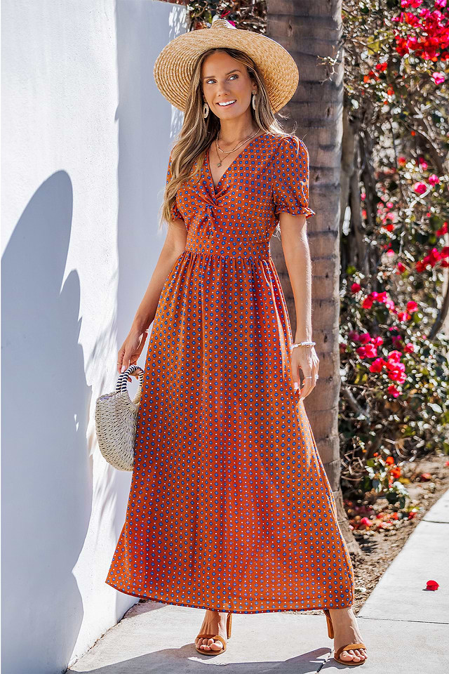 chinese dress ladies Geo Graphic Print Flared Satin Dress main image 1