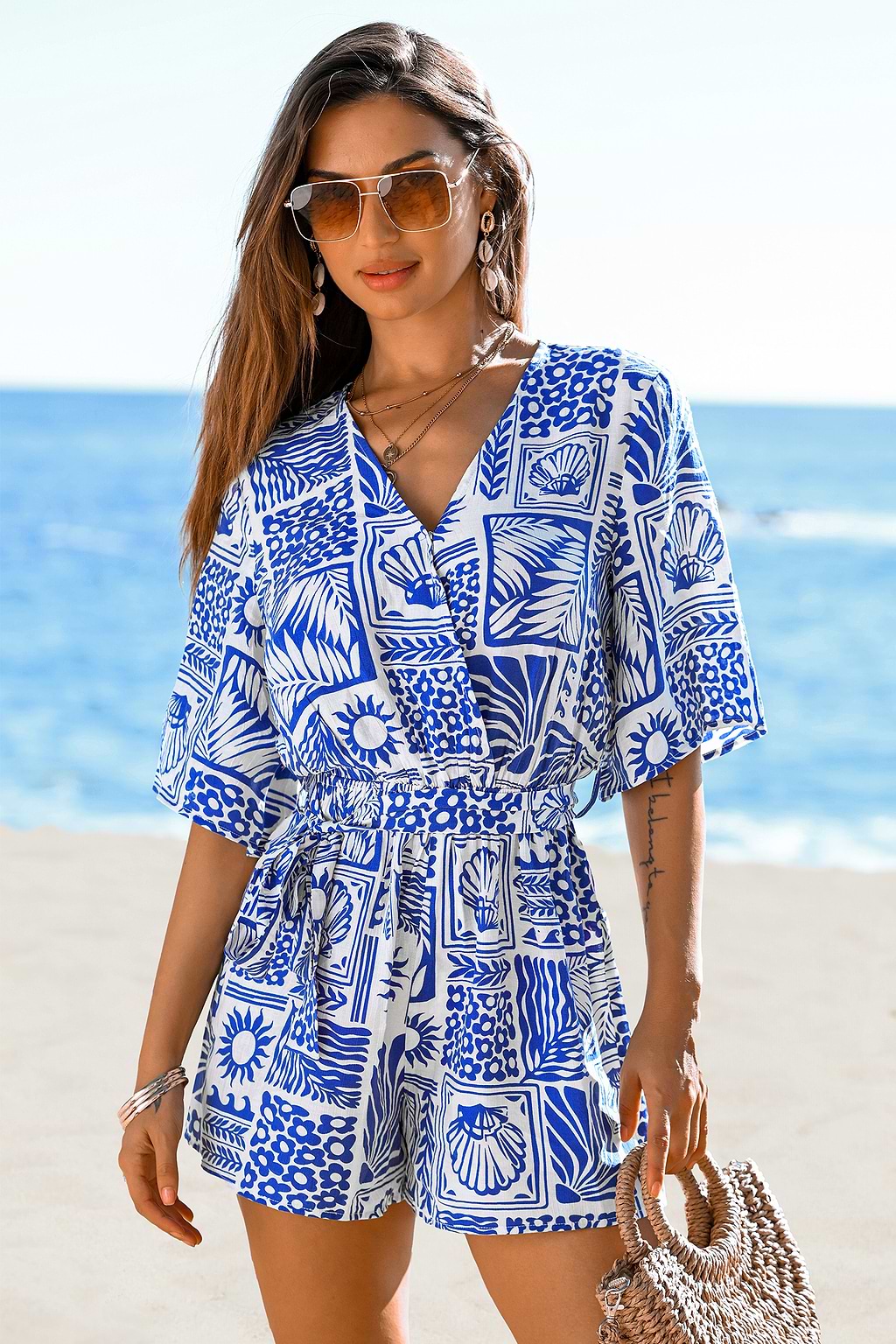 Azure Leaves Tropical Romper