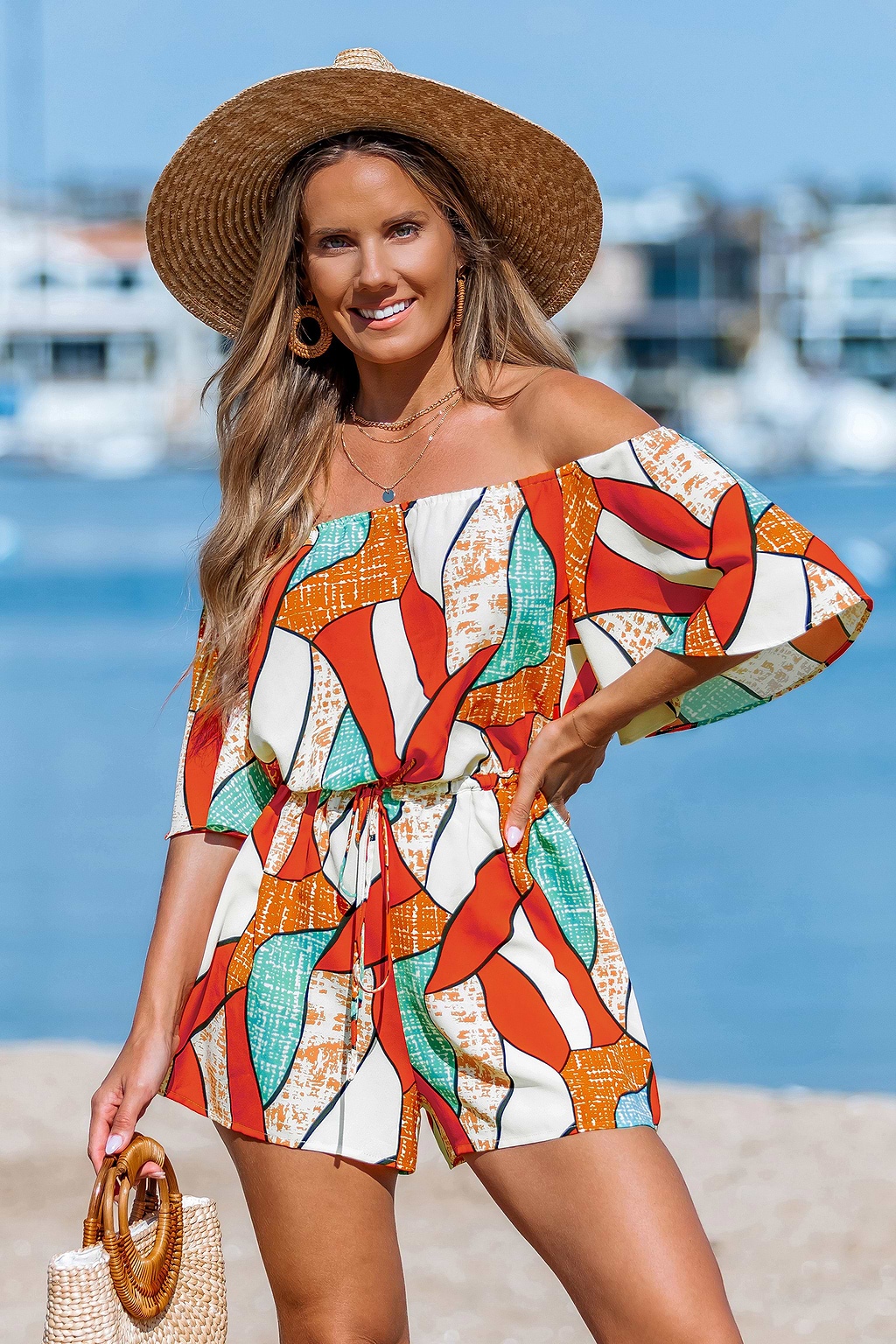 Combishort orange épaule dénudée