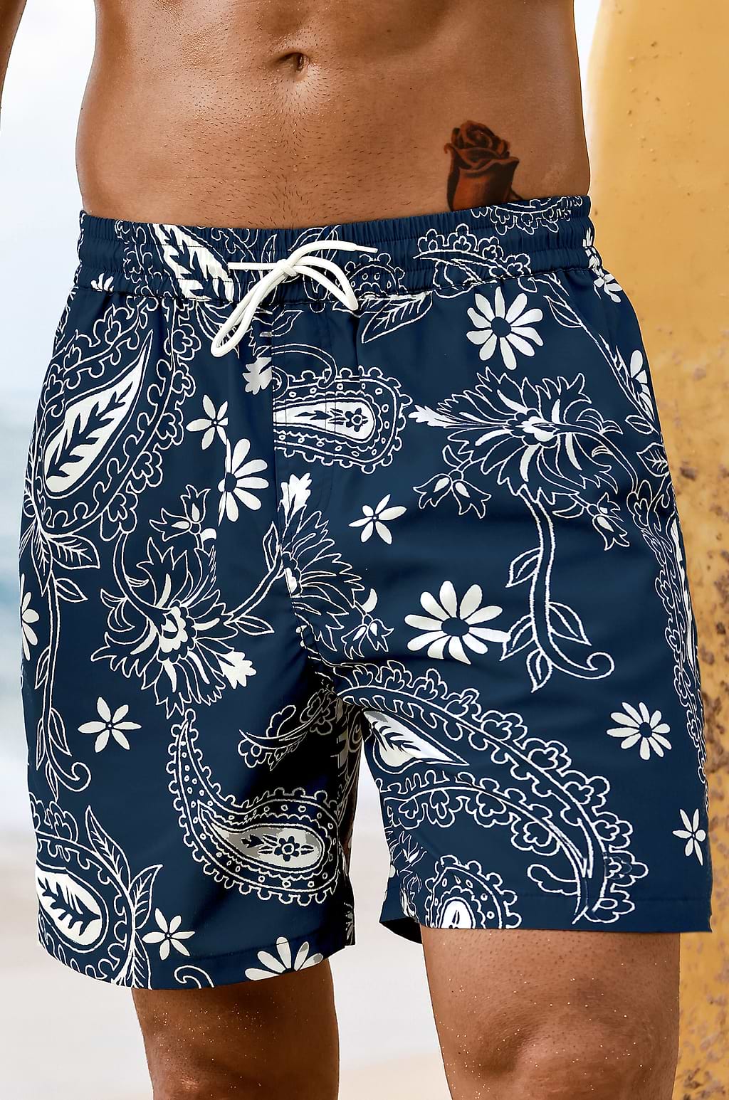 Blaue Paisley Herren-Badehose mit Kordelzug