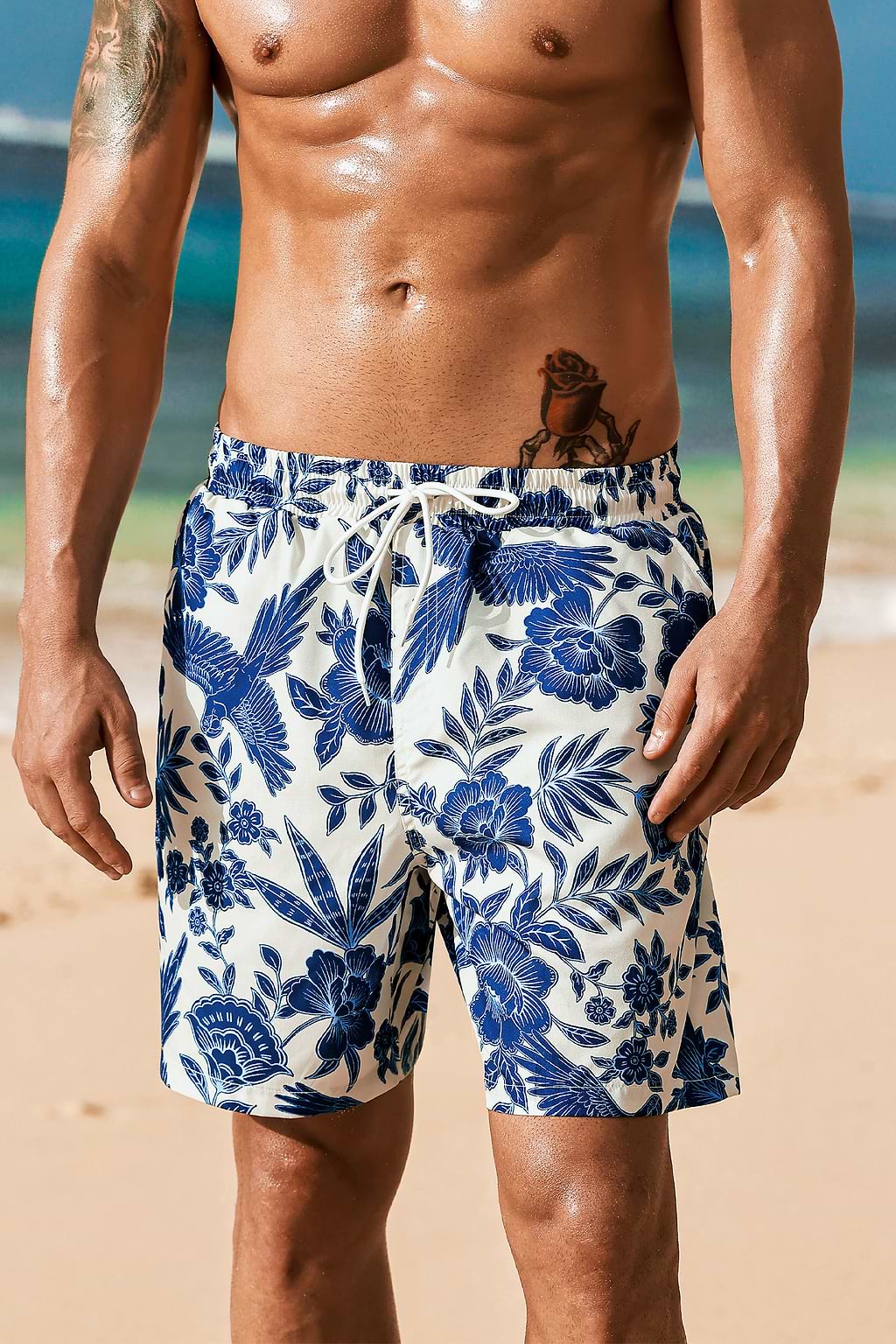 Indigo Waves Floral Board Shorts