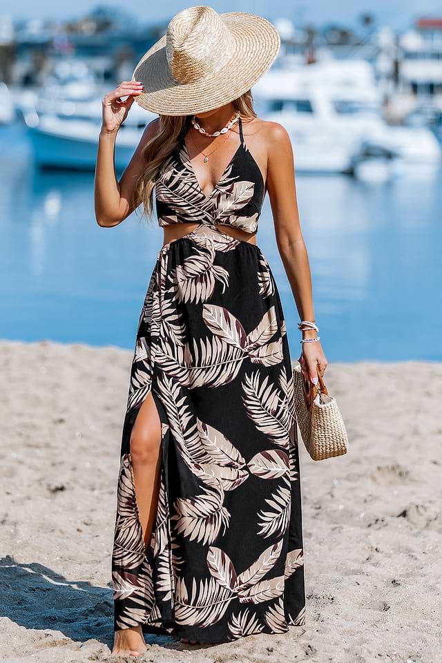 tropical print beach dress Wild Wonders Tan Tropical Leopard Print Dress – Shop the Mint main image 0