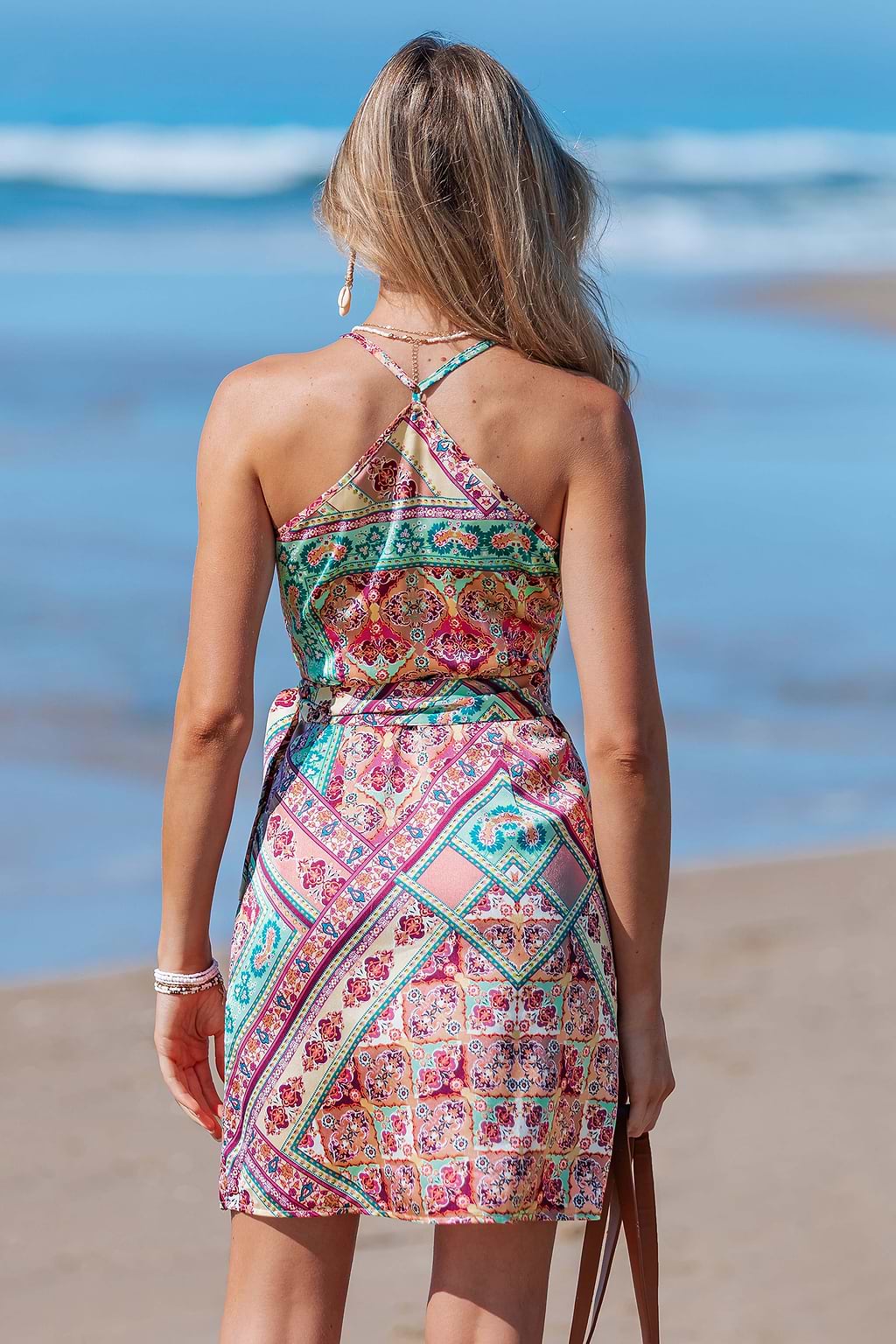 Mini abito coprente in satin sands paisley