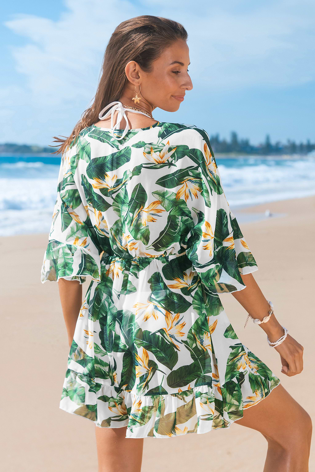 Birds of Paradise Floral Cover-Up Mini Dress