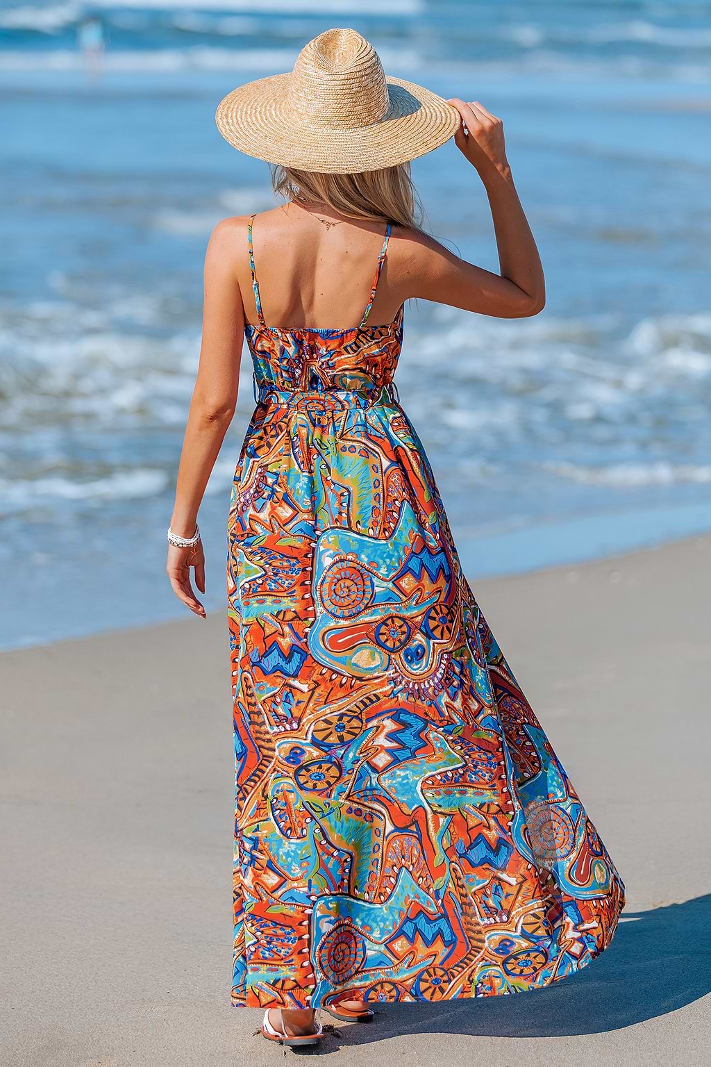 Abstract Rhythm Multicolor Maxi Dress