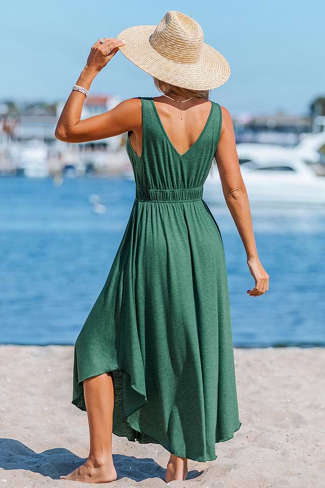 knee length dresses for ladies Monroe Adjustable Waist Midi Sundress In Green Broidery – Girl In Mind main image 1