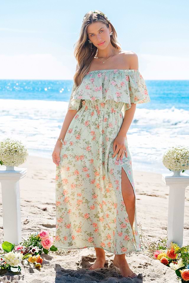 open lace back dress Pastel Floral Maxi Dress Coral / Small main image 1