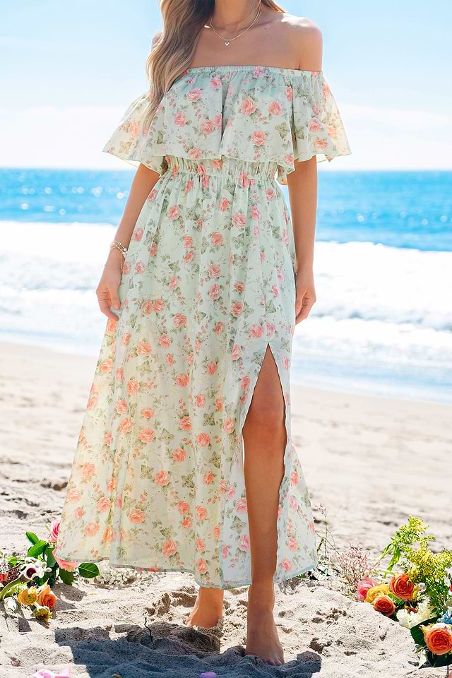 knee length dresses for ladies Renesmee Yellow Floral Print Satin Maxi Dress - US 14