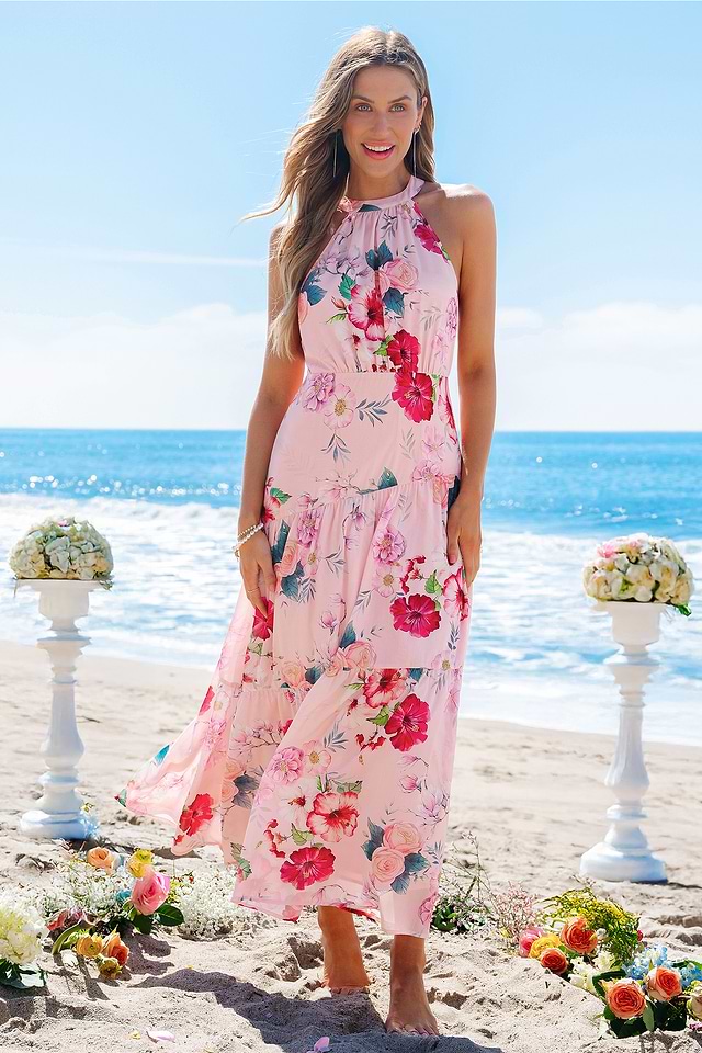 fitted lace wedding dress Pleat Ruffle Maxi Dress-Multi, Garden Path
