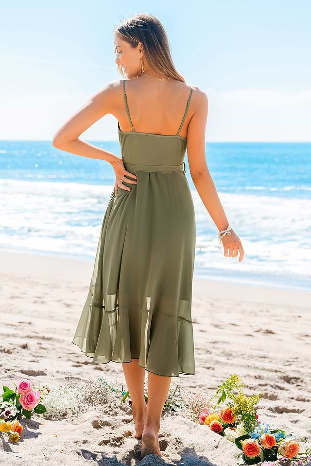 Fluttering Ruffle Green Midi Dress