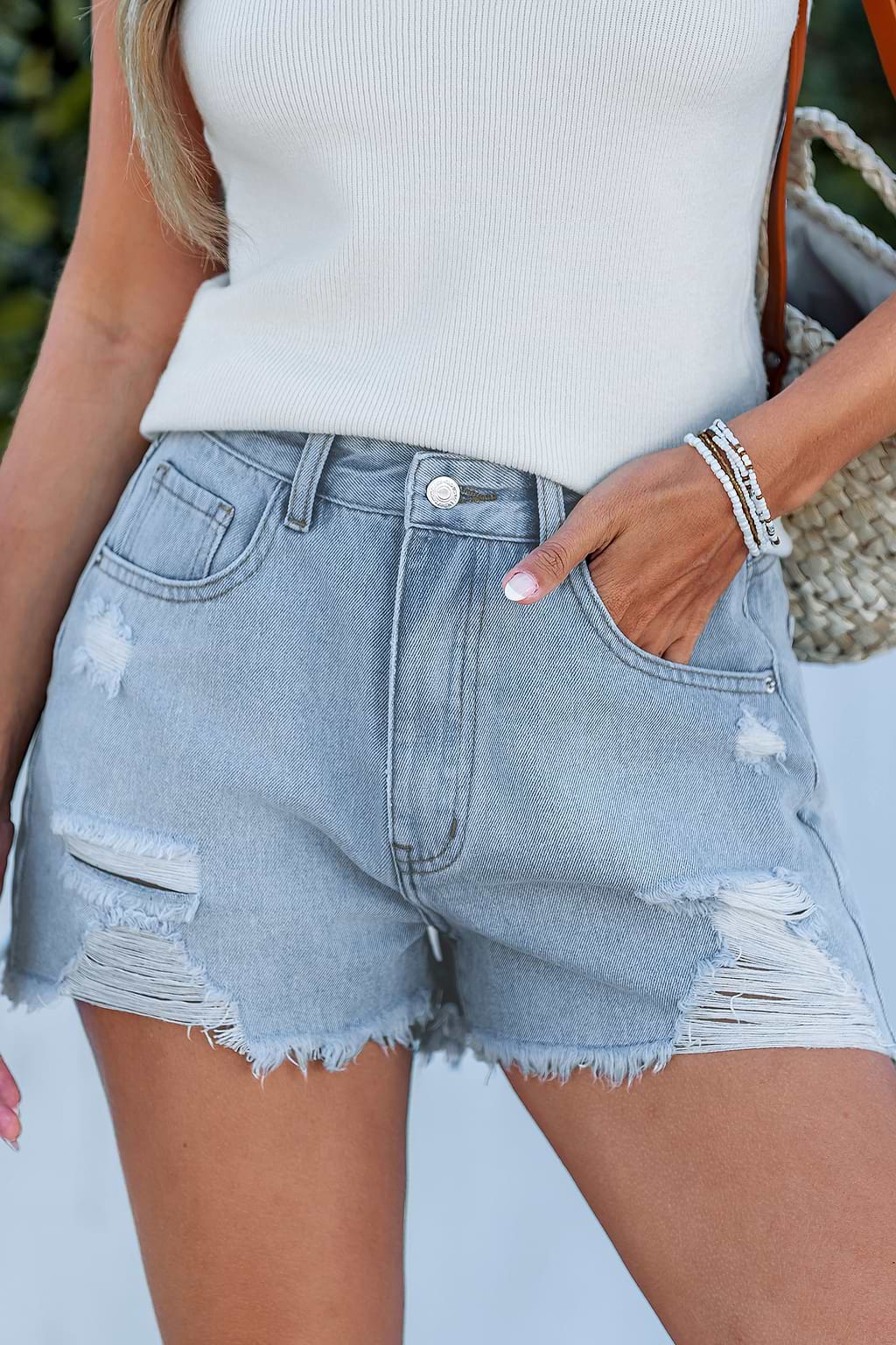 High-Waist Denim Jeansshorts mit Taschen