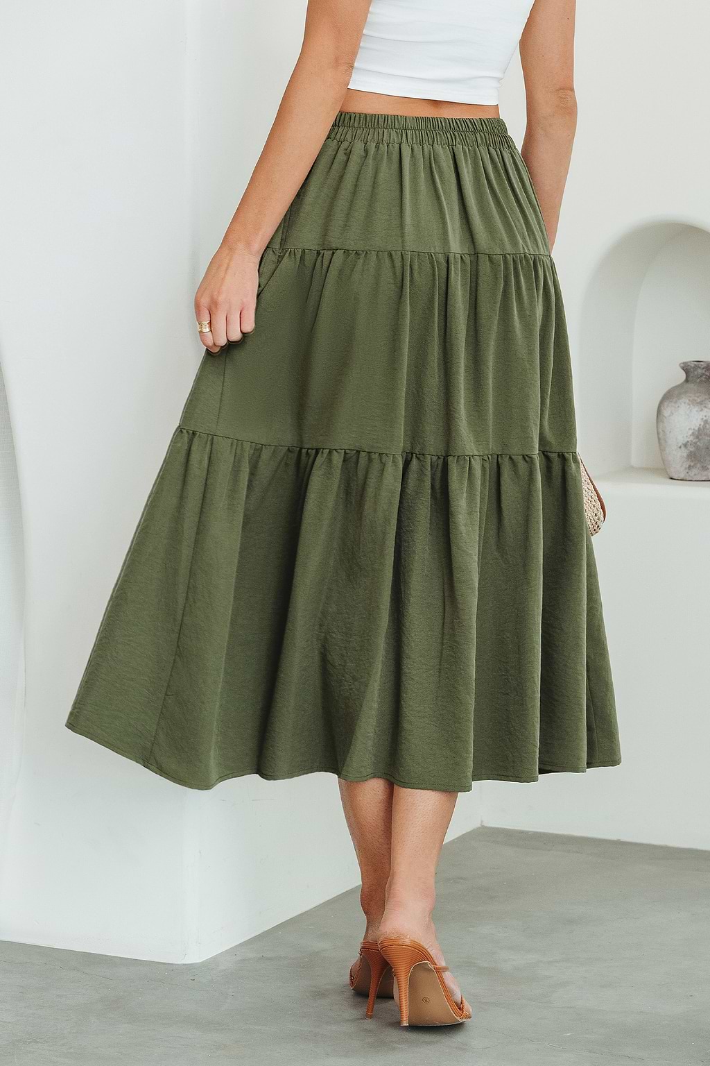 Mossy Trail Green Midi Skirt